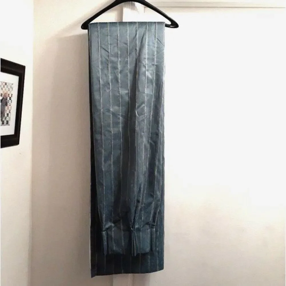 Insulated pinch pleat window curtain drapes 1 panel blue fabric striped